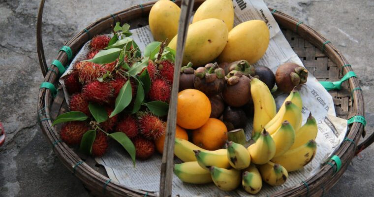 Basket filled with Exotic Tropical Fruits