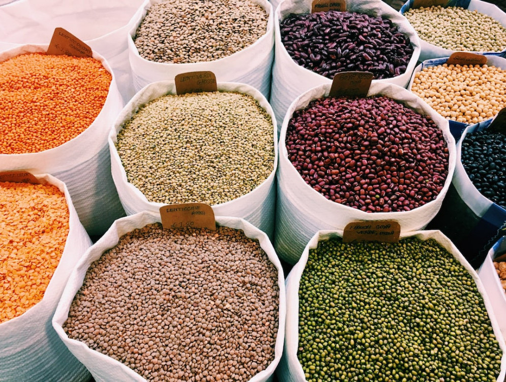 bags of legumes and beans